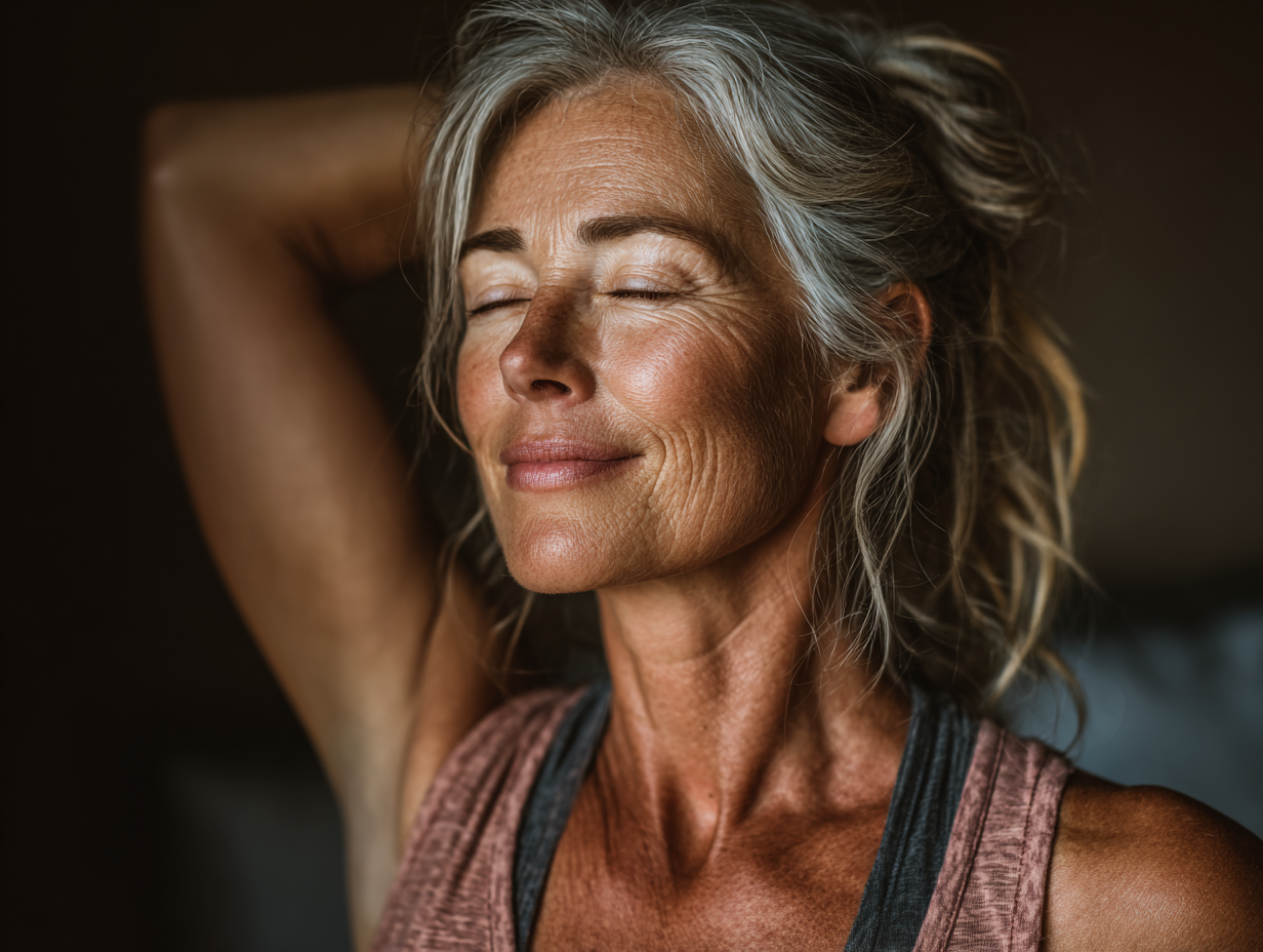 Старші люди займаються йогою в природному середовищі